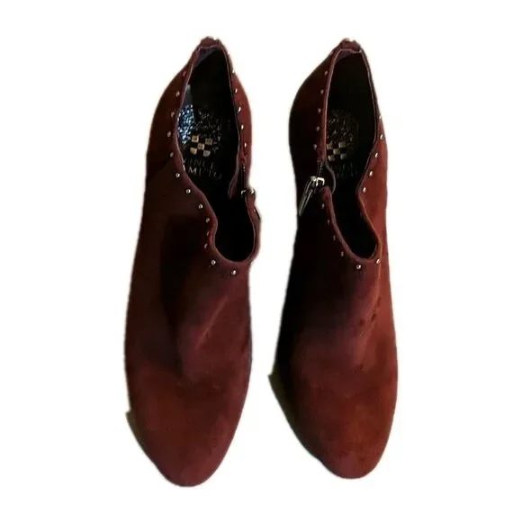Vince Camuto Channa Ankle Heels Leather Suede Studded Zip Booties 9.5 M Burgundy - Picture 2 of 14
